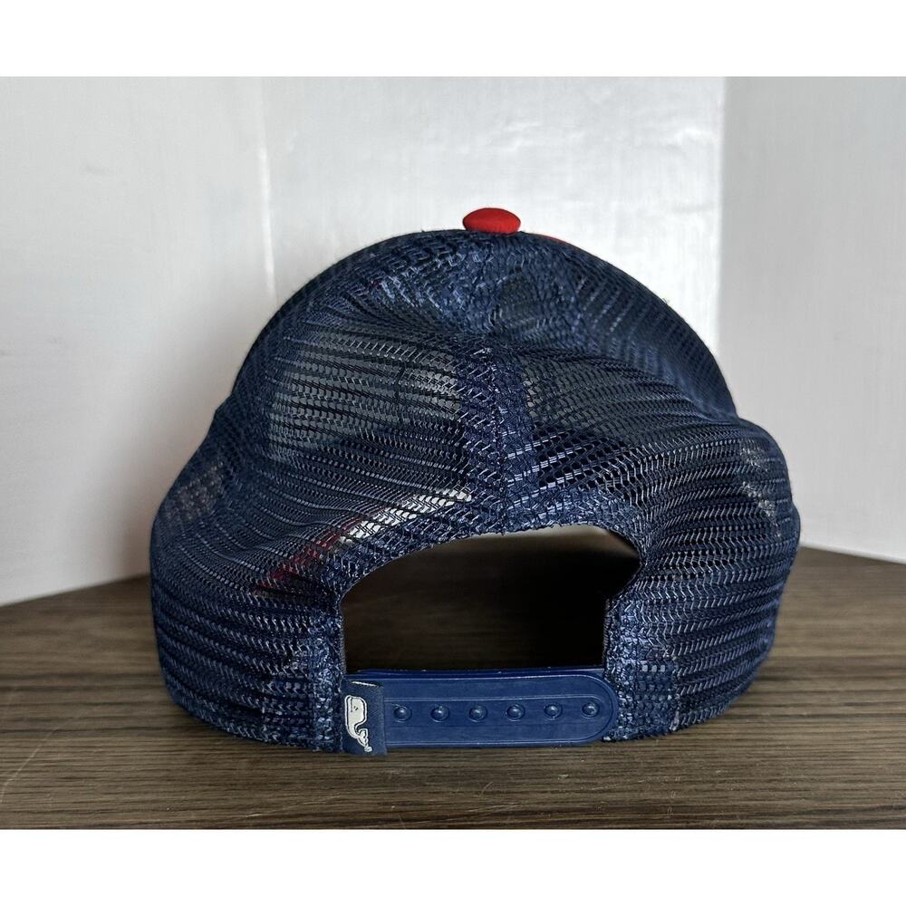 Vineyard Vines Whale Dot Puff Performance Trucker Hat Mens Red Blue Snapback - Picture 2 of 5